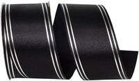 Black Silver 2-1 2 Inch Quad Strip Satin Cooler Ribbon for Wreaths & Bows
