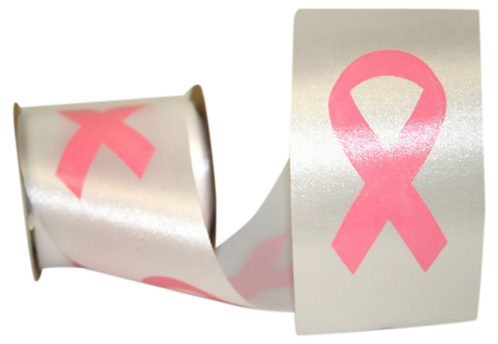 White 2-1 2 Inch Cancer Awareness Symbol Ribbon for Wreaths & Bows