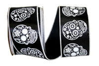 Black White 2-1 2 Inch Day Of The Dead Wired Edge Ribbon for Wreaths & Bows