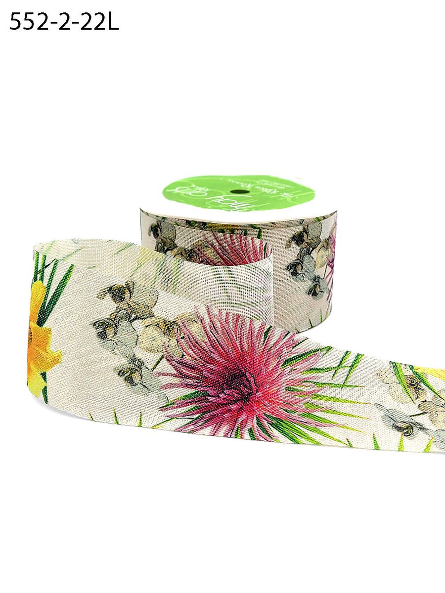 2 Inch Tropical Flower Print Ribbon with Woven Edge – 552-2-22L multicolor tropical flower