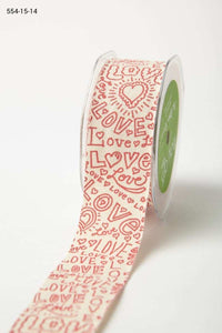 1.5 Inch 100% Cotton Doodle Love Ribbon with Woven Edge