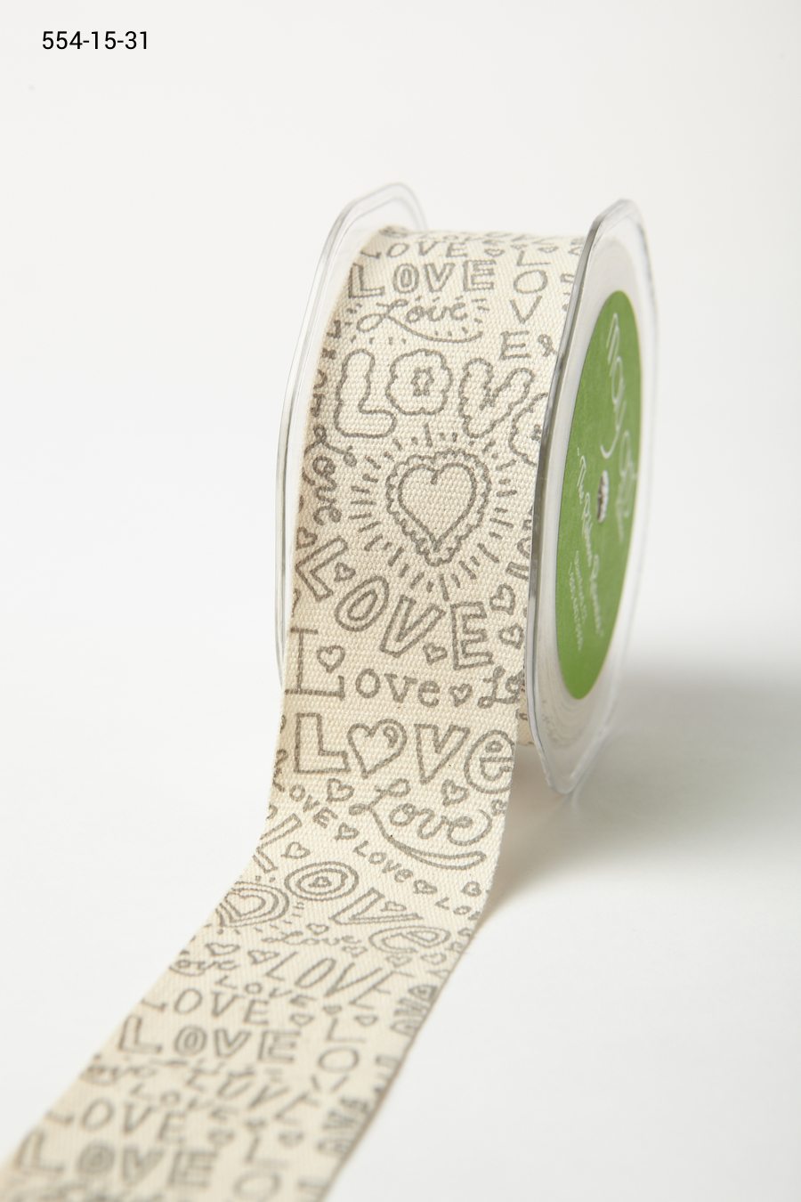 1.5 Inch 100% Cotton Doodle Love Ribbon with Woven Edge – 554-15-31 ivory/grey love