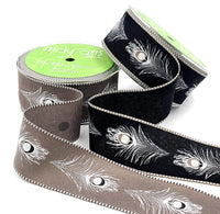 1.5 Inch Peacock Feather Print Ribbon with Woven Edge