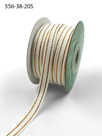 3/8 Inch Canvas with Woven Metallic Center Line Ribbon with Woven Edge – 556-38-20S Ivory/Rose Gold
