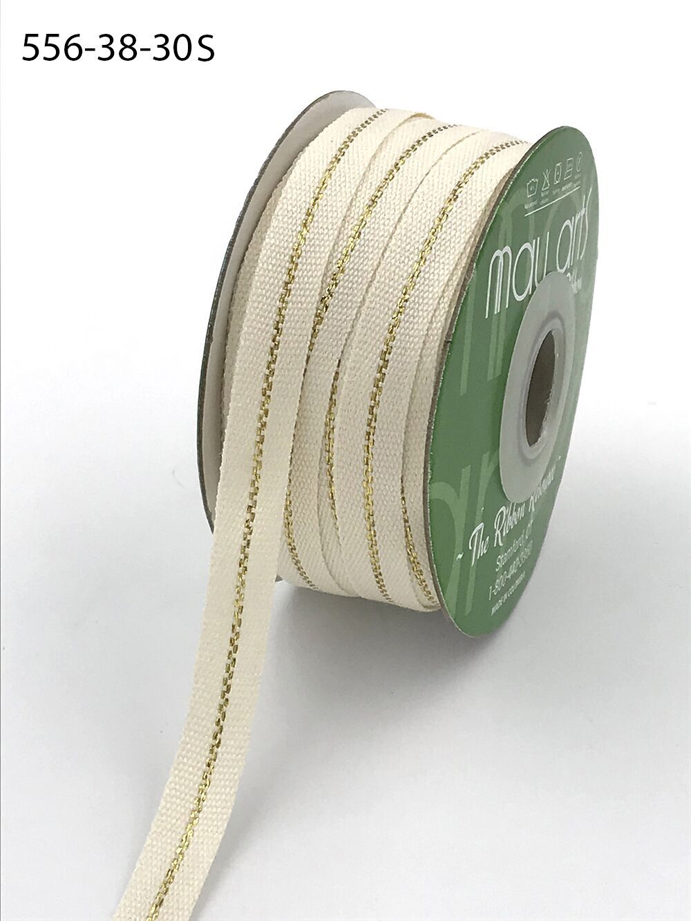 3/8 Inch Canvas with Woven Metallic Center Line Ribbon with Woven Edge – 556-38-30S Natural/Gold