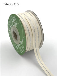 3/8 Inch Canvas with Woven Metallic Center Line Ribbon with Woven Edge – 556-38-31S Natural/Silver