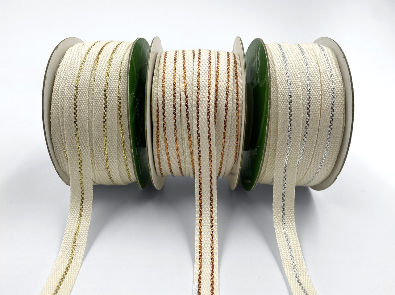 3/8 Inch Canvas with Woven Metallic Center Line Ribbon with Woven Edge