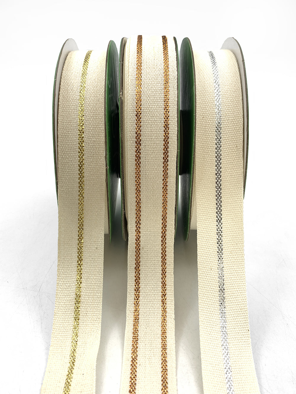 7/8 Inch Canvas with Woven Metallic Center Line Ribbon with Woven Edge
