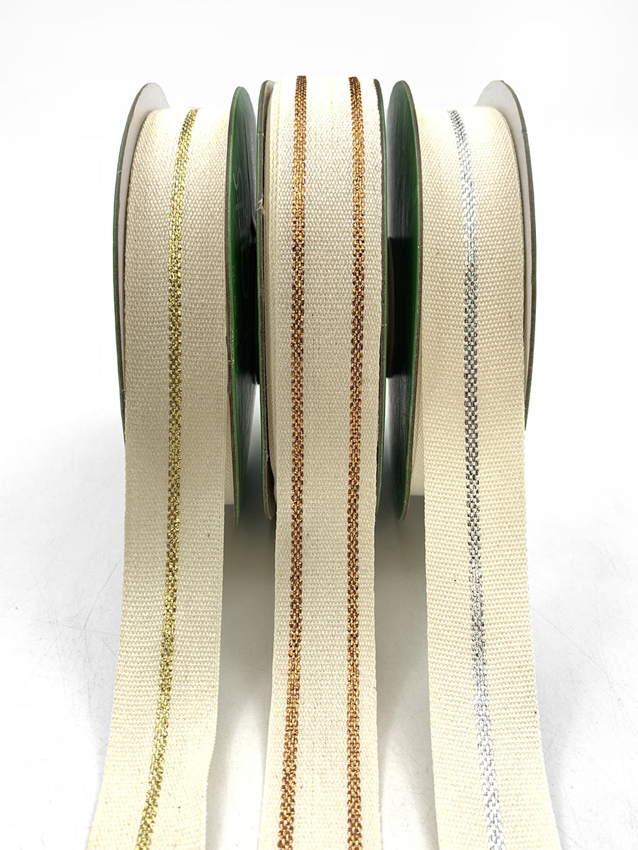 7/8 Inch Canvas with Woven Metallic Center Line Ribbon with Woven Edge