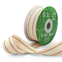 ~1 1/8 Inch White Canvas with Woven Metallic Center Lines Ribbon – 557-118-20 COPPER LINES
