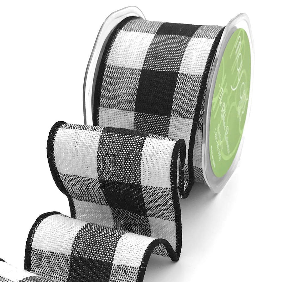 2.5 Inch Buffalo Check Ribbon with Wired Edge – 558-25-01N Black/White