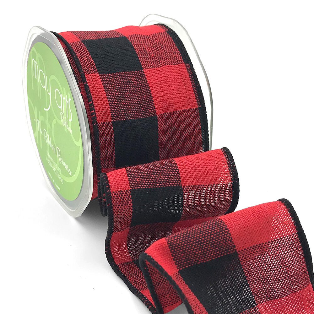 2.5 Inch Buffalo Check Ribbon with Wired Edge – 558-25-14N Red/Black