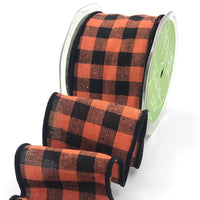 2.5 Inch Buffalo Check Ribbon with Wired Edge – 558-25-28N Orange/Black