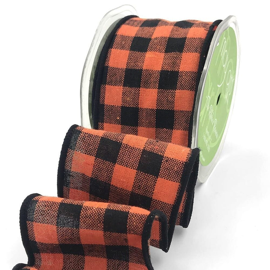 2.5 Inch Buffalo Check Ribbon with Wired Edge – 558-25-28N Orange/Black
