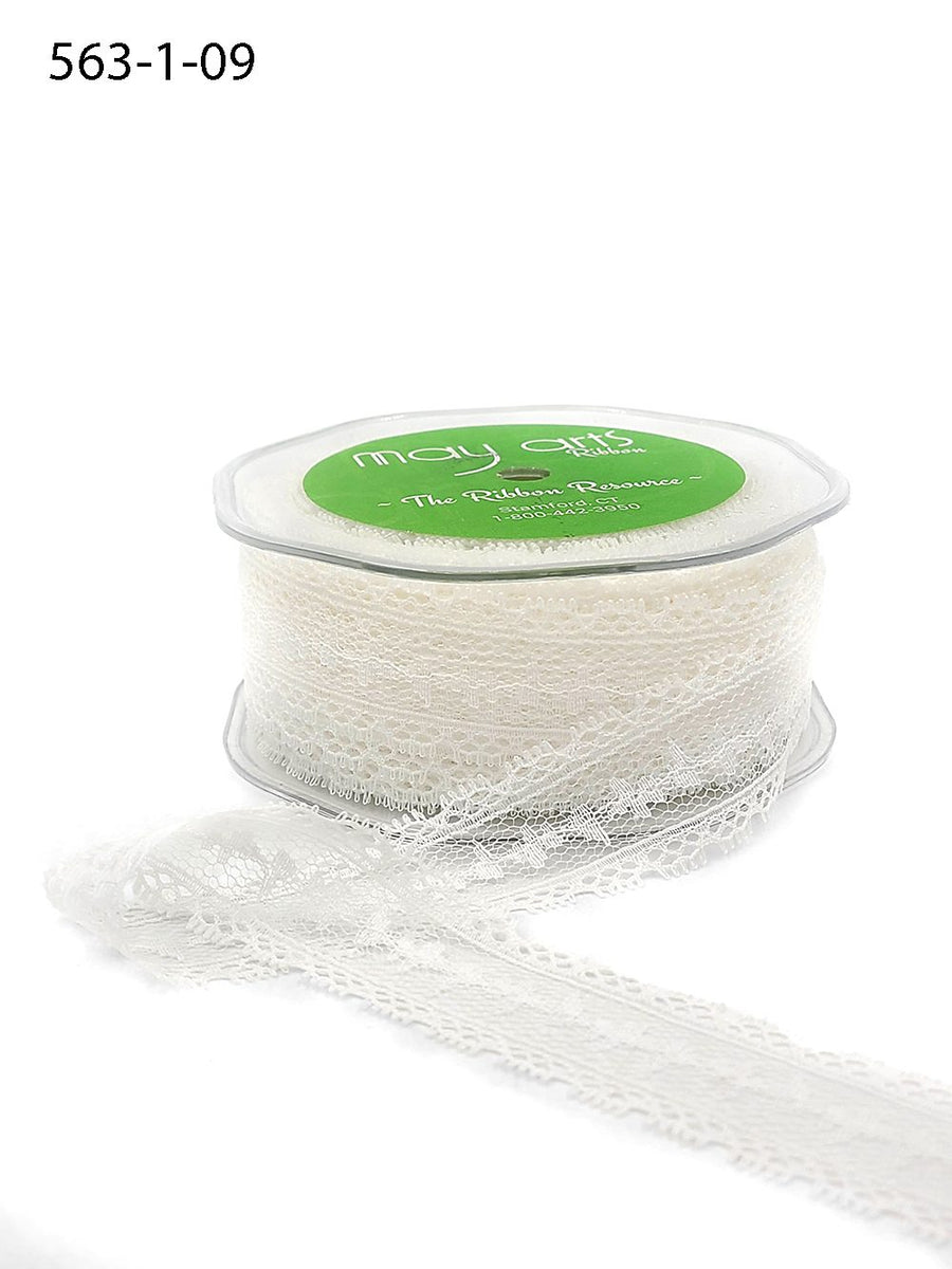 1 Inch Center Floral Design Lace Trim Ribbon with Scalloped Eyelash Edge – 563-1-09 Ivory