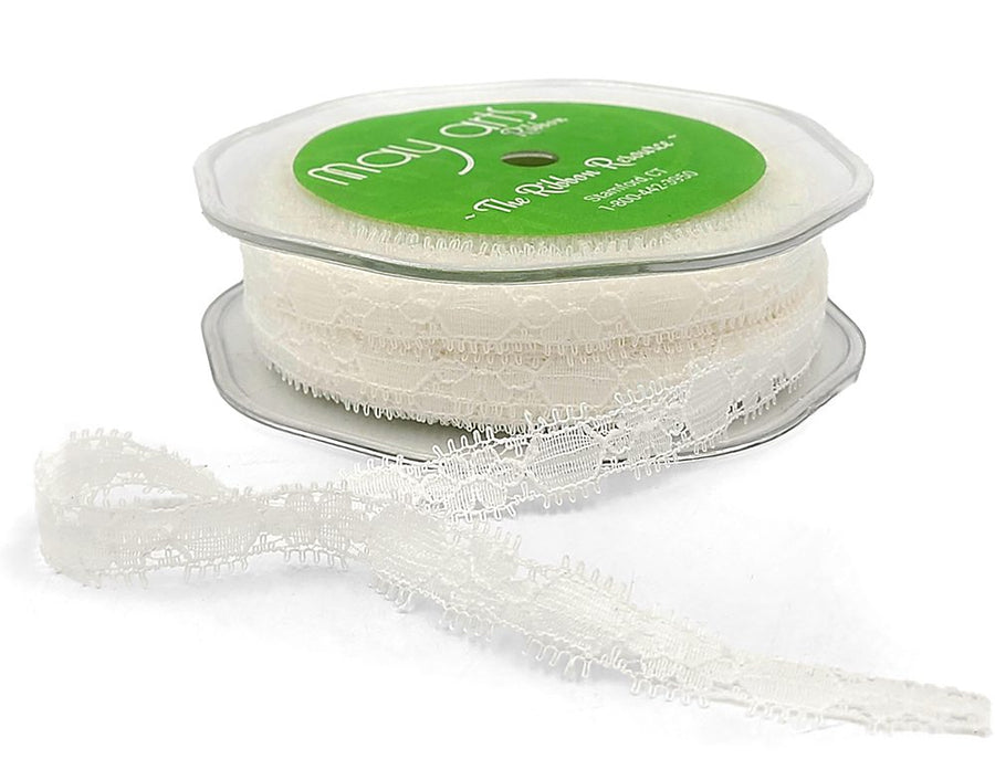 1/2 Inch Lace Trim Ribbon with Scalloped Eyelash Edge – 563-12-09 Ivory