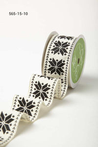 1.5 Inch Scandinavian-Inspired Snowflake Print Ribbon with Wired Woven Edge – 565-15-10 Black