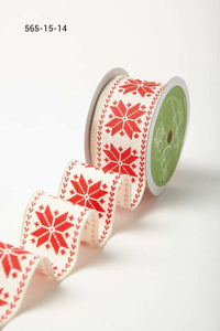 1.5 Inch Scandinavian-Inspired Snowflake Print Ribbon with Wired Woven Edge – 565-15-14 Red