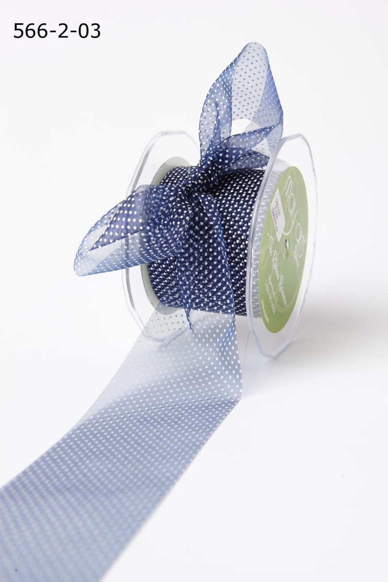 2 Inch Shimmer Sheer Mini White Dot Ribbon with Cut Edge – 566-2-03 NAVY/WHITE