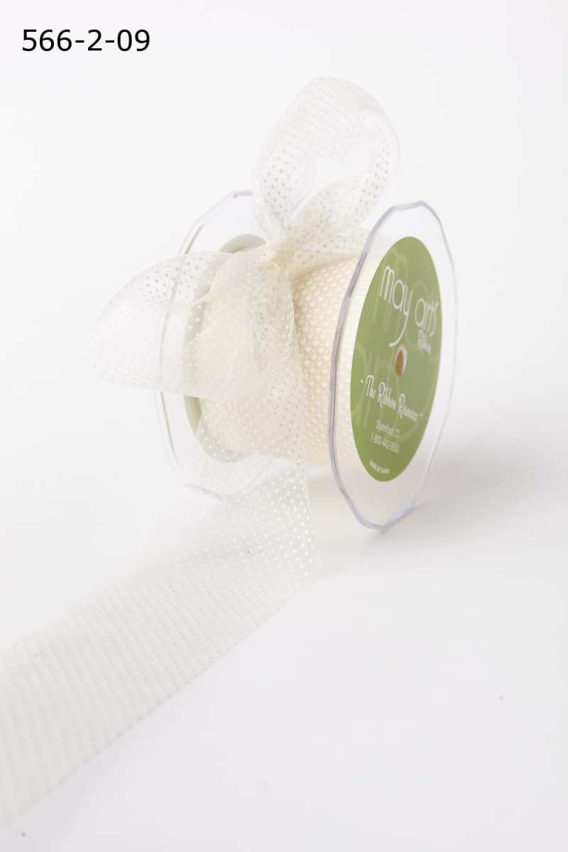 2 Inch Shimmer Sheer Mini White Dot Ribbon with Cut Edge – 566-2-09 IVORY/WHITE