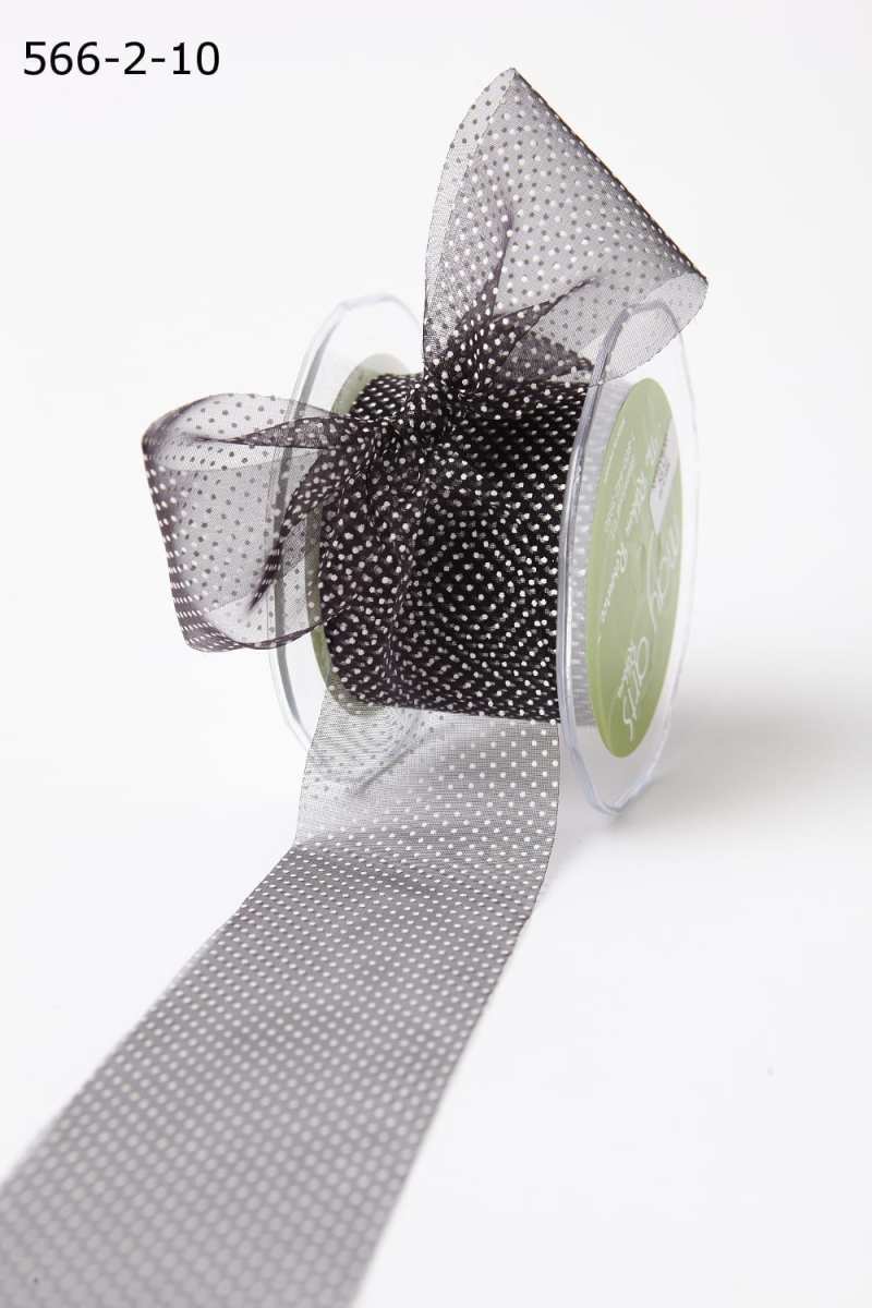 2 Inch Shimmer Sheer Mini White Dot Ribbon with Cut Edge – 566-2-10 BLACK/WHITE