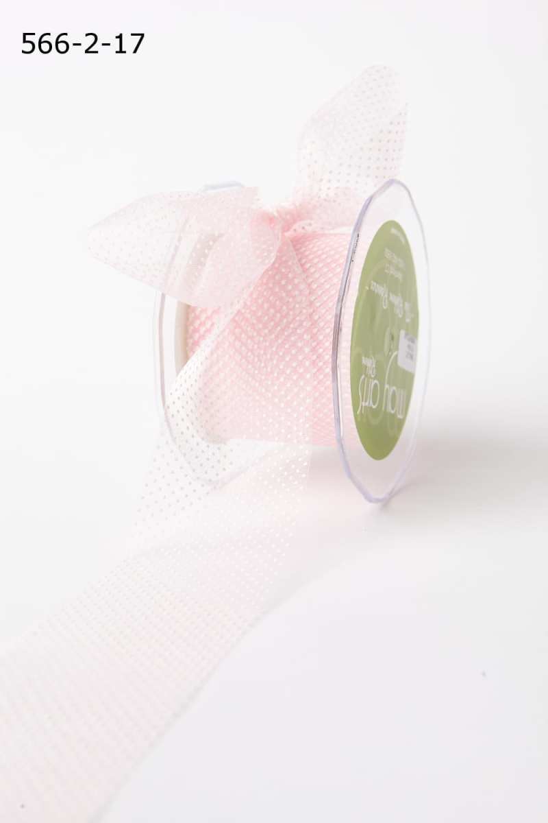 2 Inch Shimmer Sheer Mini White Dot Ribbon with Cut Edge – 566-2-17 PINK/WHITE