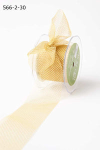 2 Inch Shimmer Sheer Mini White Dot Ribbon with Cut Edge – 566-2-30 GOLD/WHITE