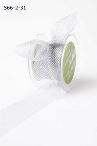 2 Inch Shimmer Sheer Mini White Dot Ribbon with Cut Edge – 566-2-31 SILVER/WHITE