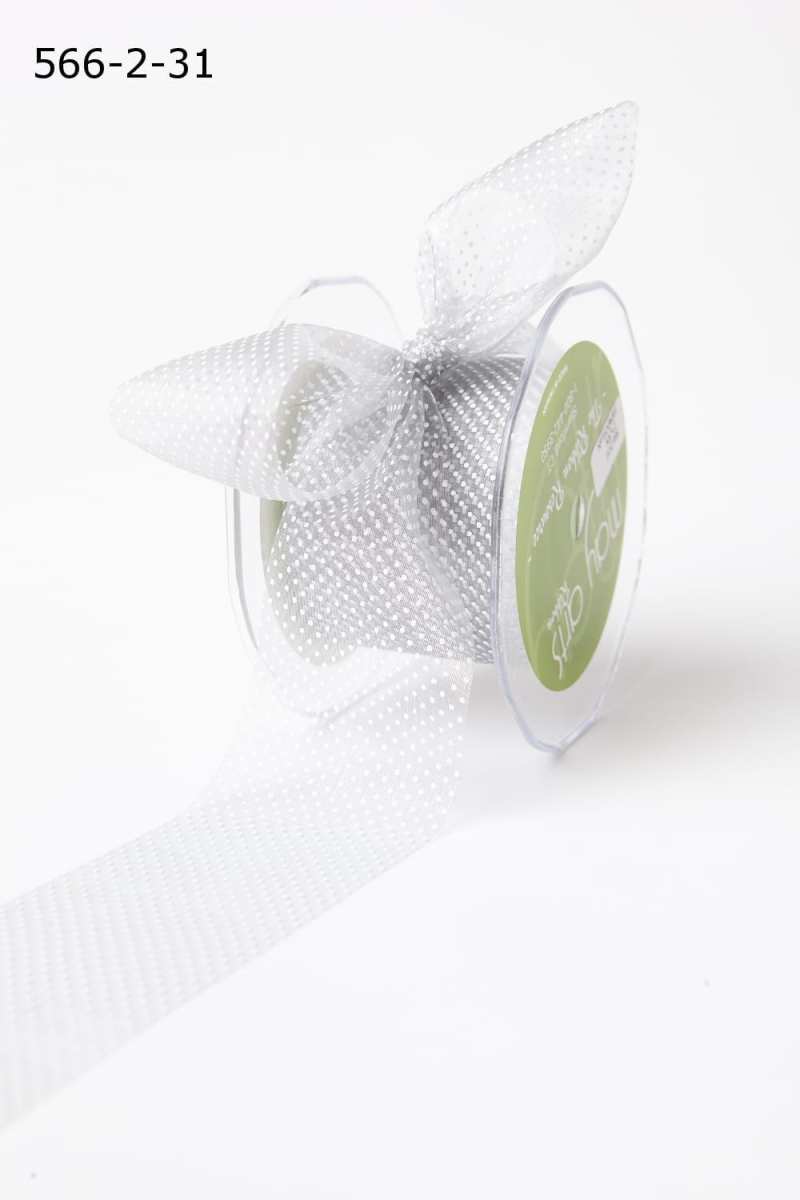 2 Inch Shimmer Sheer Mini White Dot Ribbon with Cut Edge – 566-2-31 SILVER/WHITE