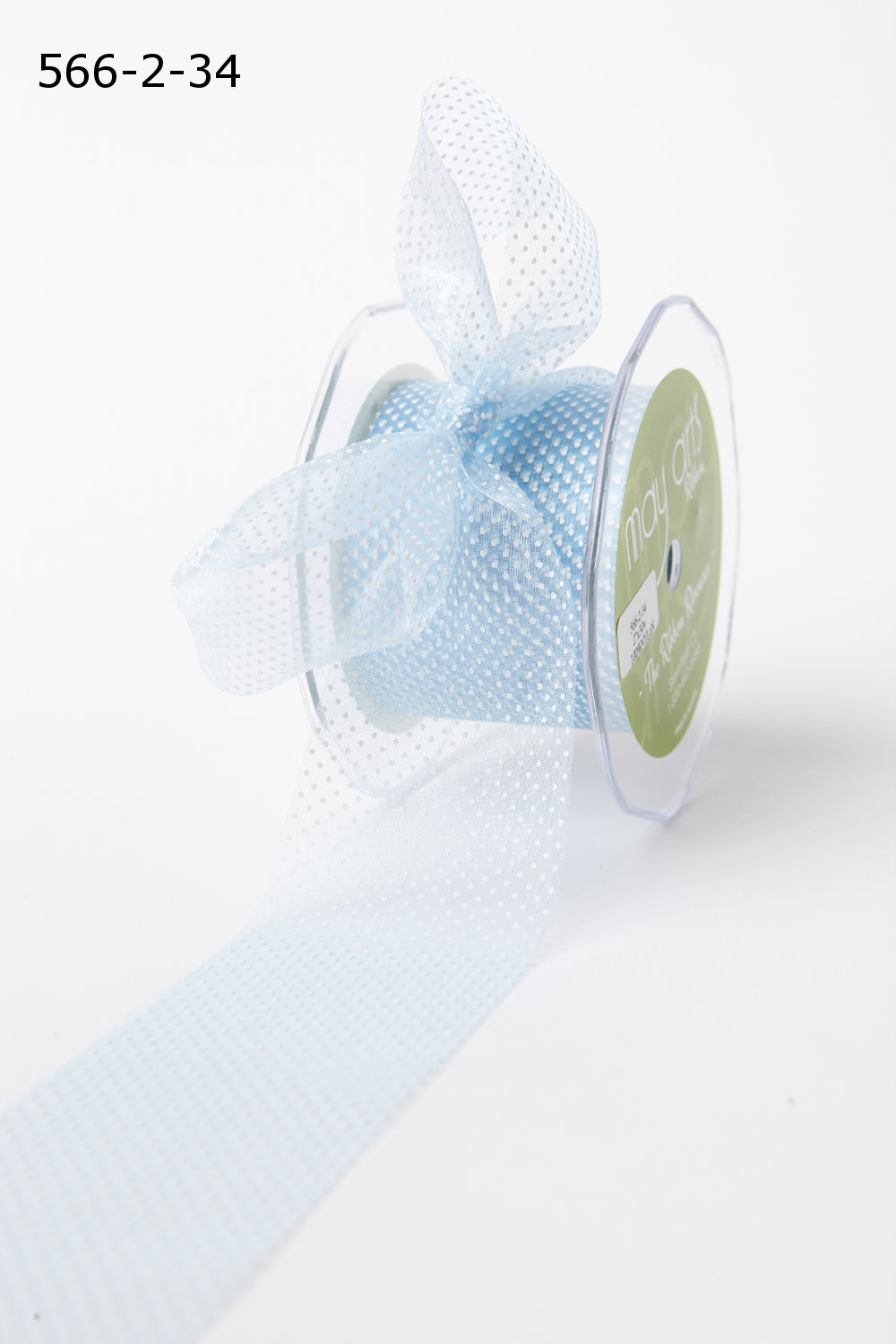 2 Inch Shimmer Sheer Mini White Dot Ribbon with Cut Edge – 566-2-34 BLUE/WHITE