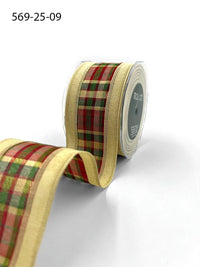2.5 Inch Metallic Tartan Plaid Center Ribbon with Wired Woven Edge – 569-25-09 IVORY