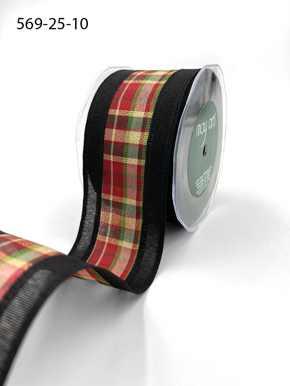 2.5 Inch Metallic Tartan Plaid Center Ribbon with Wired Woven Edge – 569-25-10 BLACK