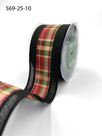2.5 Inch Metallic Tartan Plaid Center Ribbon with Wired Woven Edge – 569-25-10 BLACK