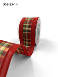 2.5 Inch Metallic Tartan Plaid Center Ribbon with Wired Woven Edge – 569-25-14 RED