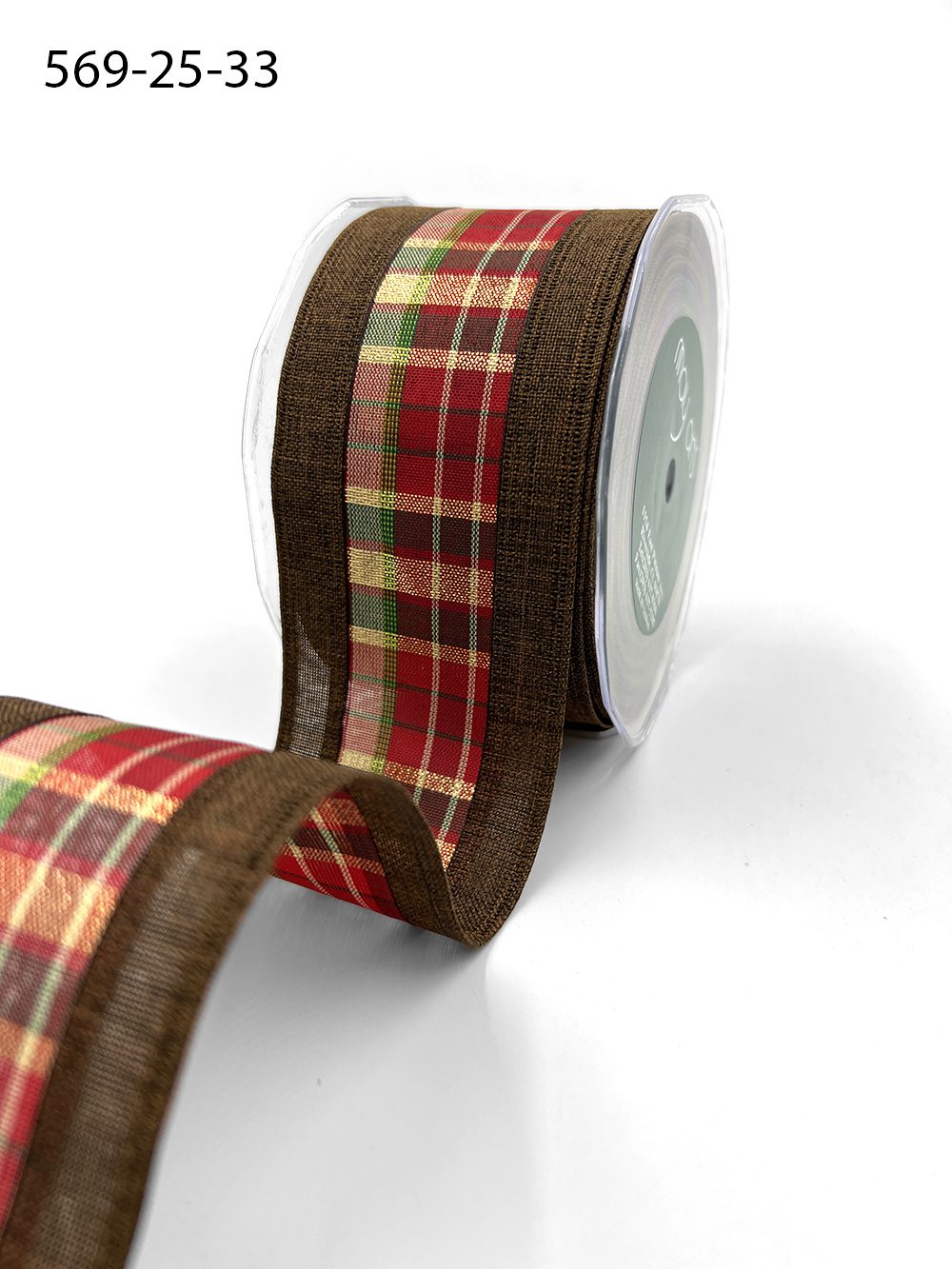 2.5 Inch Metallic Tartan Plaid Center Ribbon with Wired Woven Edge – 569-25-33 BROWN