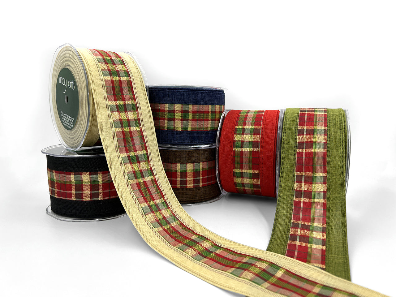 2.5 Inch Metallic Tartan Plaid Center Ribbon with Wired Woven Edge