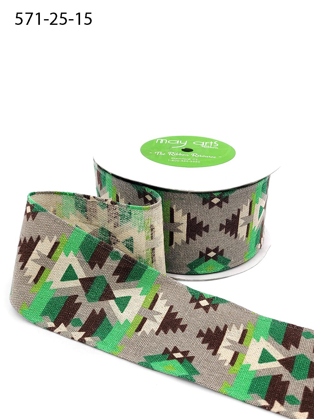2.5 Inch Southwestern Graphic Pattern Print Ribbon with Wired Edge – 571-25-15 green