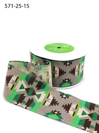 2.5 Inch Southwestern Graphic Pattern Print Ribbon with Wired Edge – 571-25-15 green