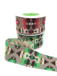 2.5 Inch Southwestern Graphic Pattern Print Ribbon with Wired Edge