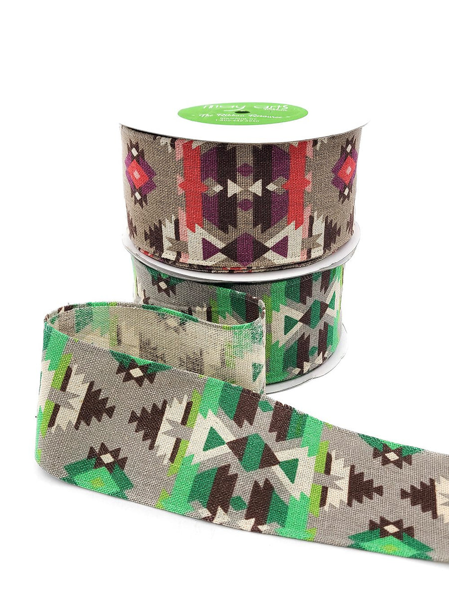 2.5 Inch Southwestern Graphic Pattern Print Ribbon with Wired Edge