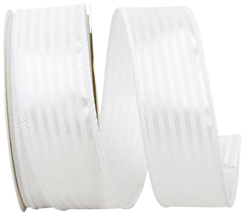 White 1-1 2 Inch Tux Stripe Cooler Ribbon Wired Edge for Wreaths & Bows
