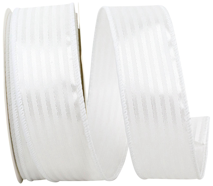 White 1-1 2 Inch Tux Stripe Cooler Ribbon Wired Edge for Wreaths & Bows