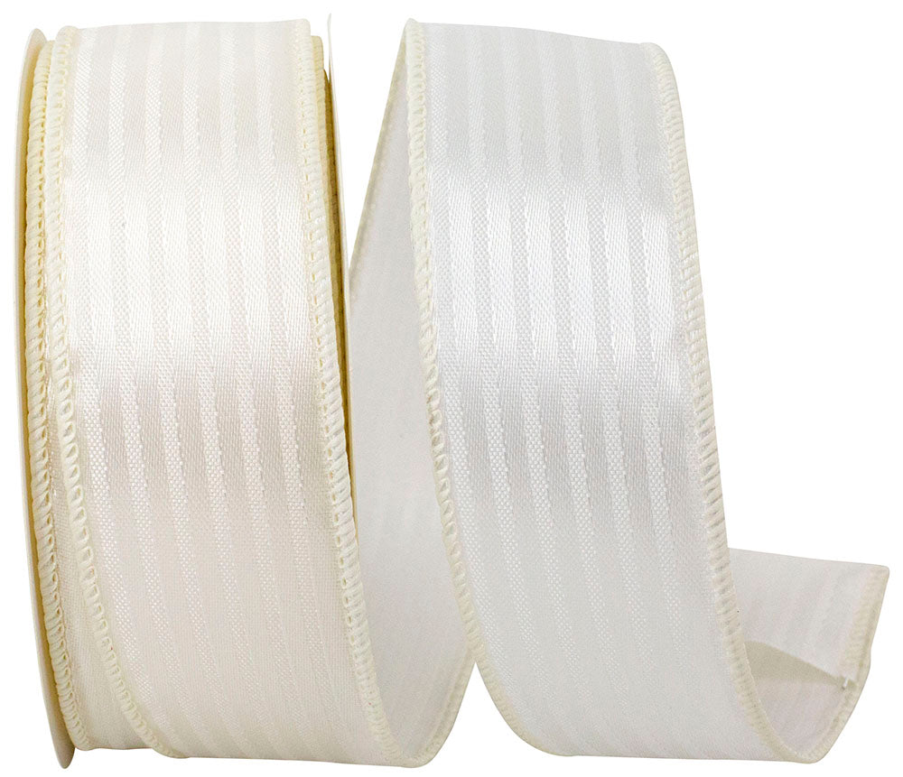 Ivory 1-1 2 Inch Tux Stripe Cooler Ribbon Wired Edge for Wreaths & Bows