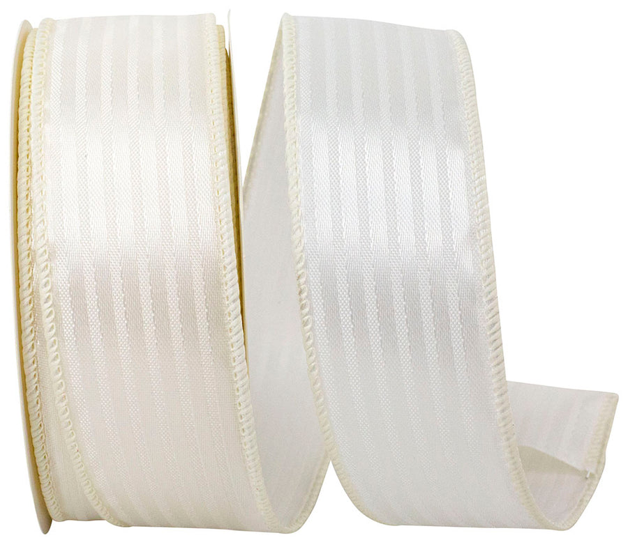 Ivory 1-1 2 Inch Tux Stripe Cooler Ribbon Wired Edge for Wreaths & Bows