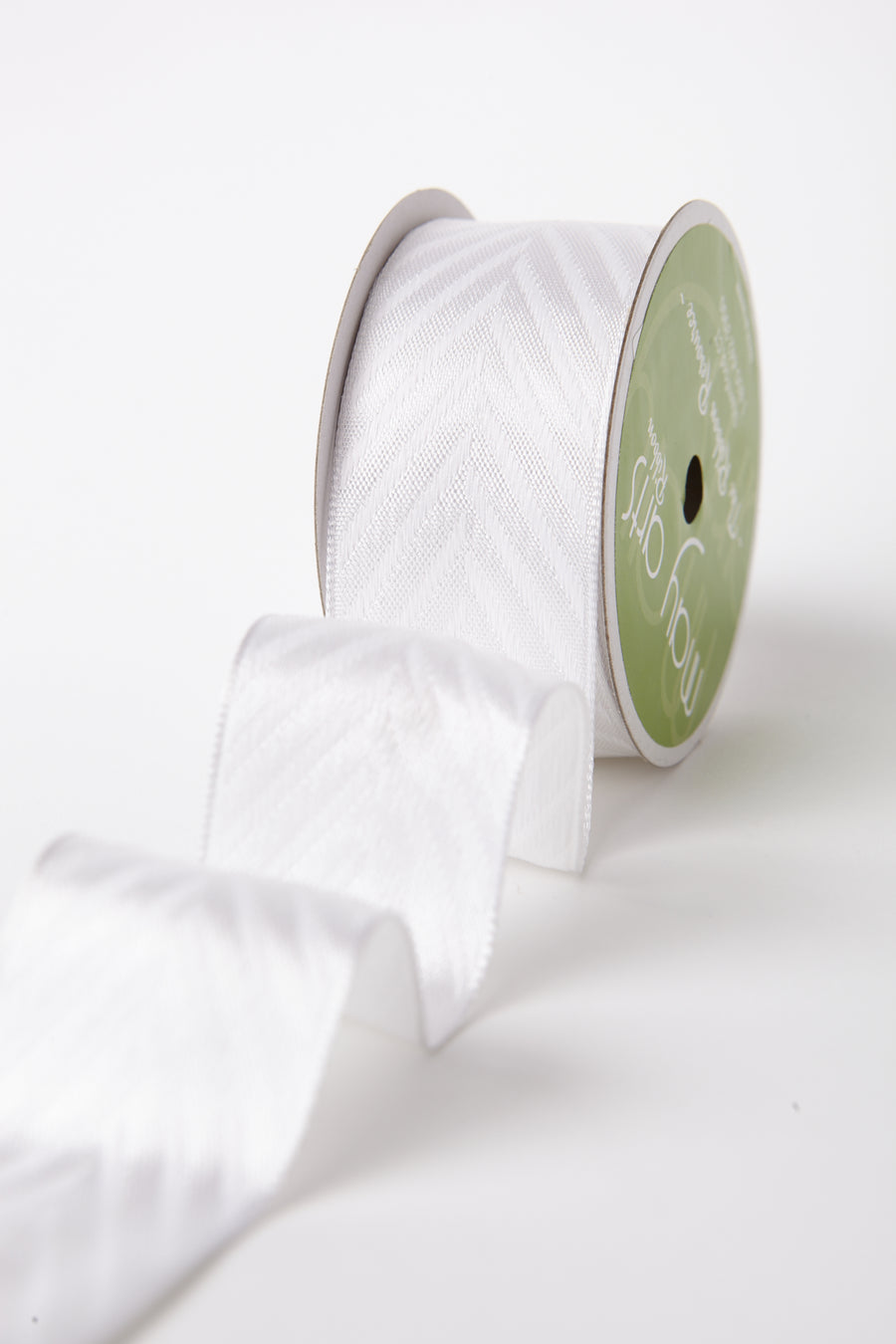 1.5 Inch Solid Chevron Ribbon with Wired Woven Edge – 597-15-01 WHITE