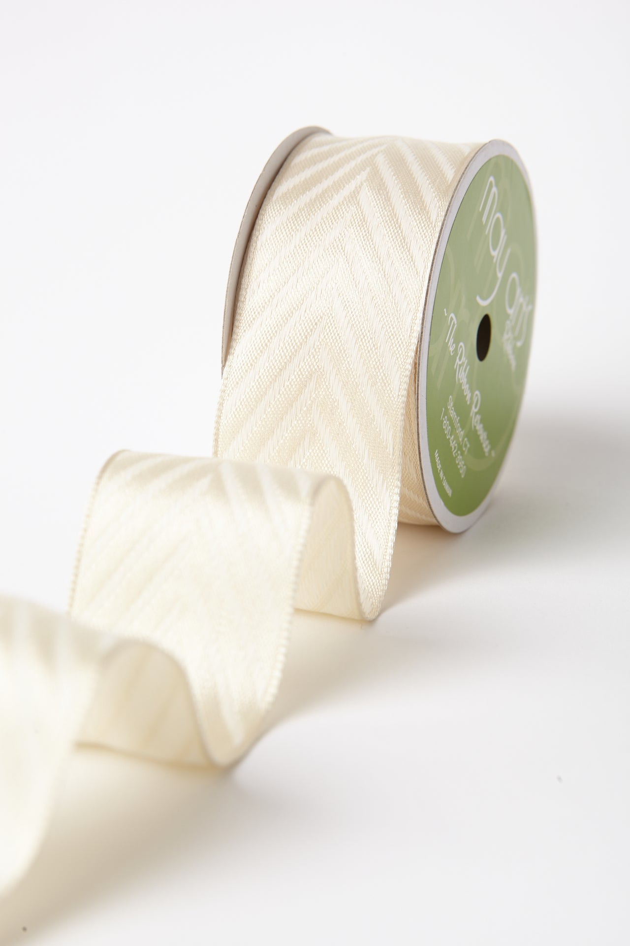 1.5 Inch Solid Chevron Ribbon with Wired Woven Edge – 597-15-09 IVORY