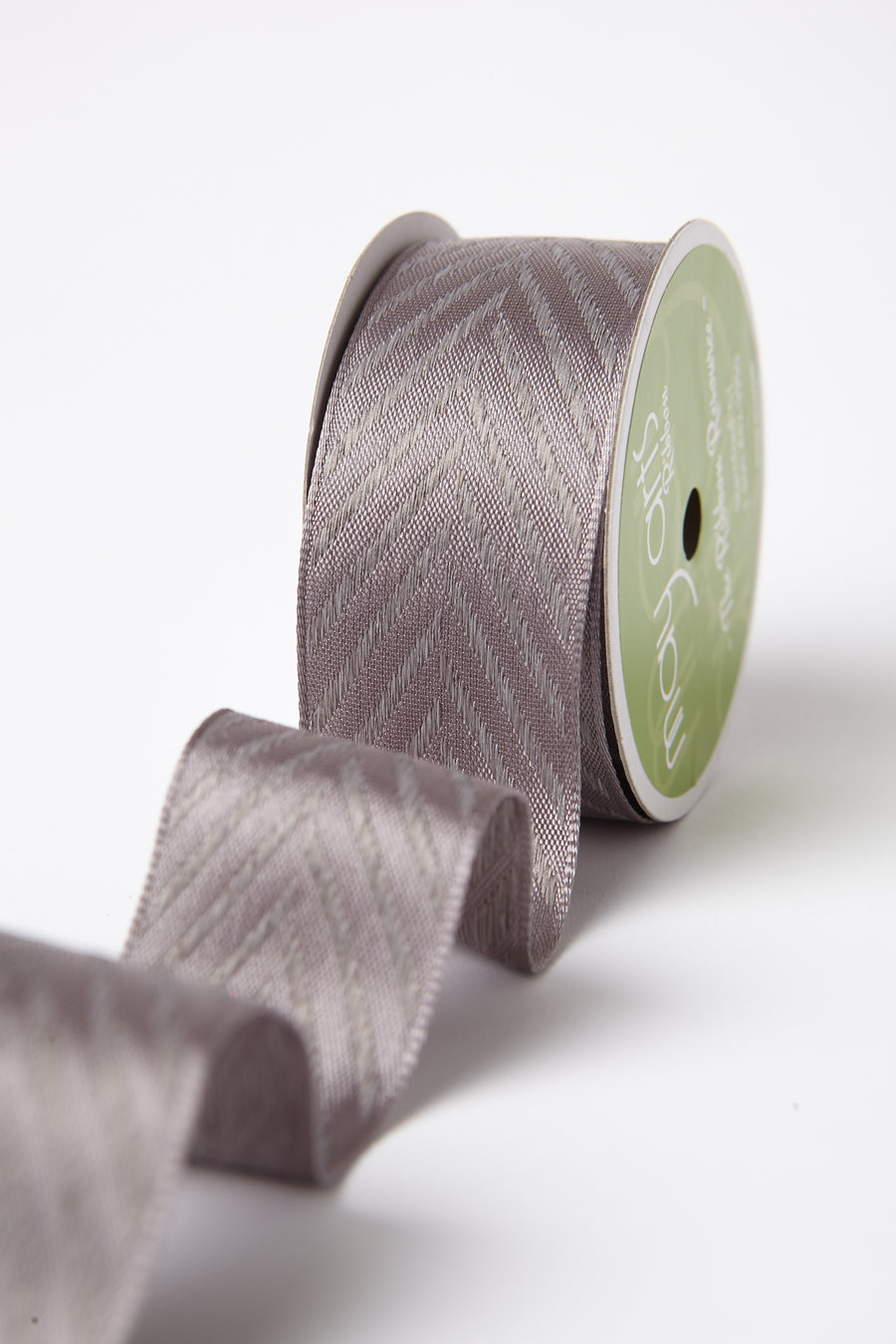 1.5 Inch Solid Chevron Ribbon with Wired Woven Edge – 597-15-35 PEWTER