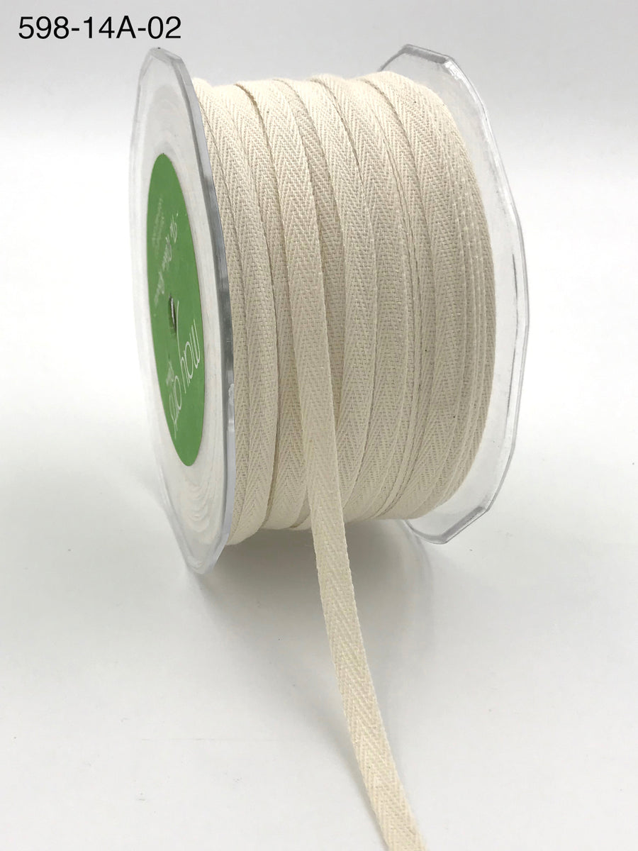 1/4 Inch 100% Cotton Classic Light Weight Twill Ribbon with Woven Edge (100 Yards) – 598-14A-02 NATURAL