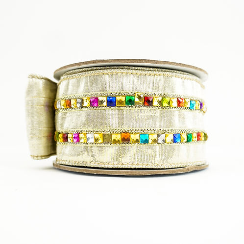 RIBBON RAINBOW JEWEL 2.5X5YDS PLATINUM