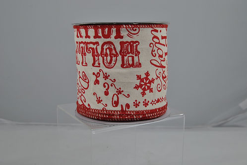 RIBBON 4X10YDS CHALKBOARD PRINT IVORY AND RED